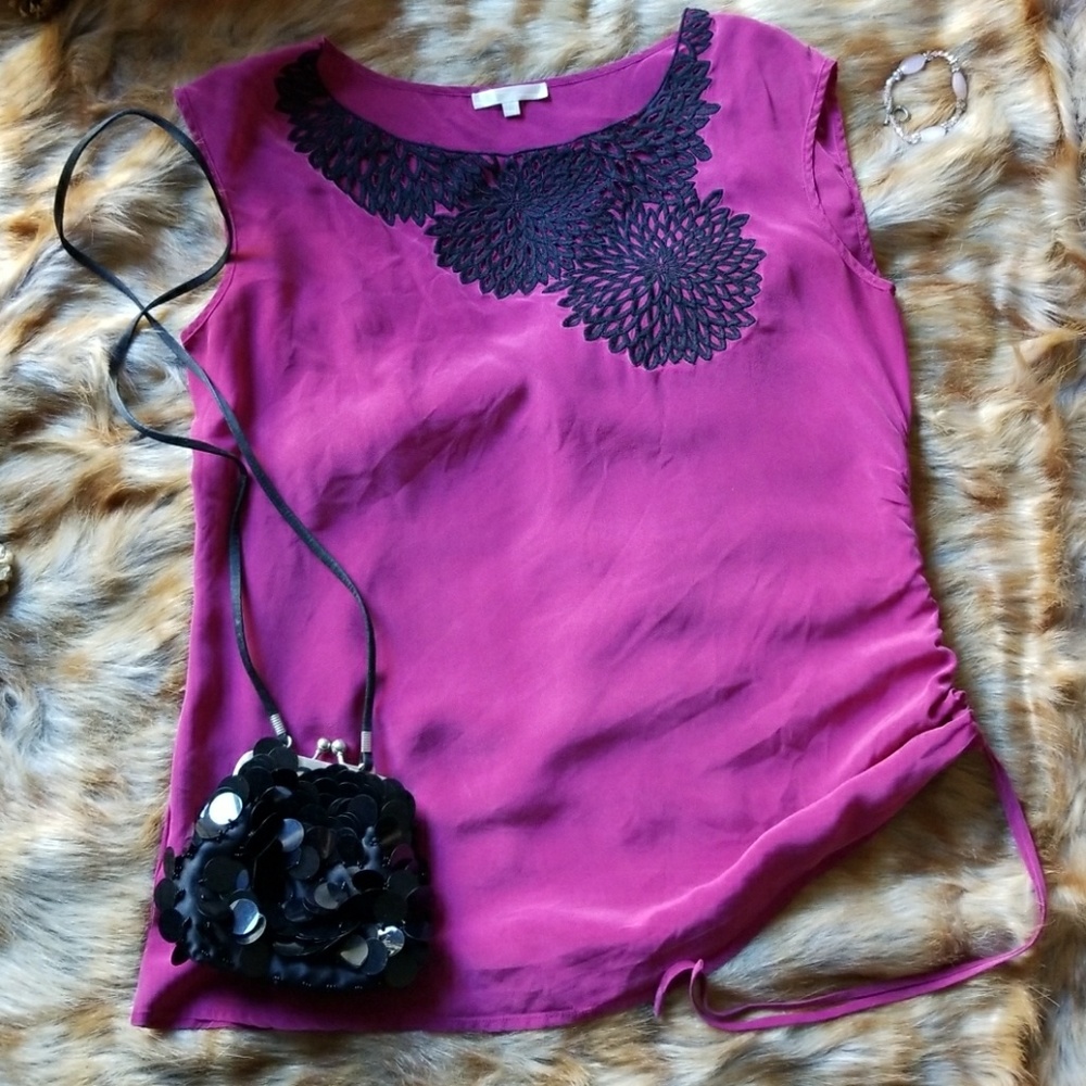 Beautiful blouse with black chrysanthemum flower